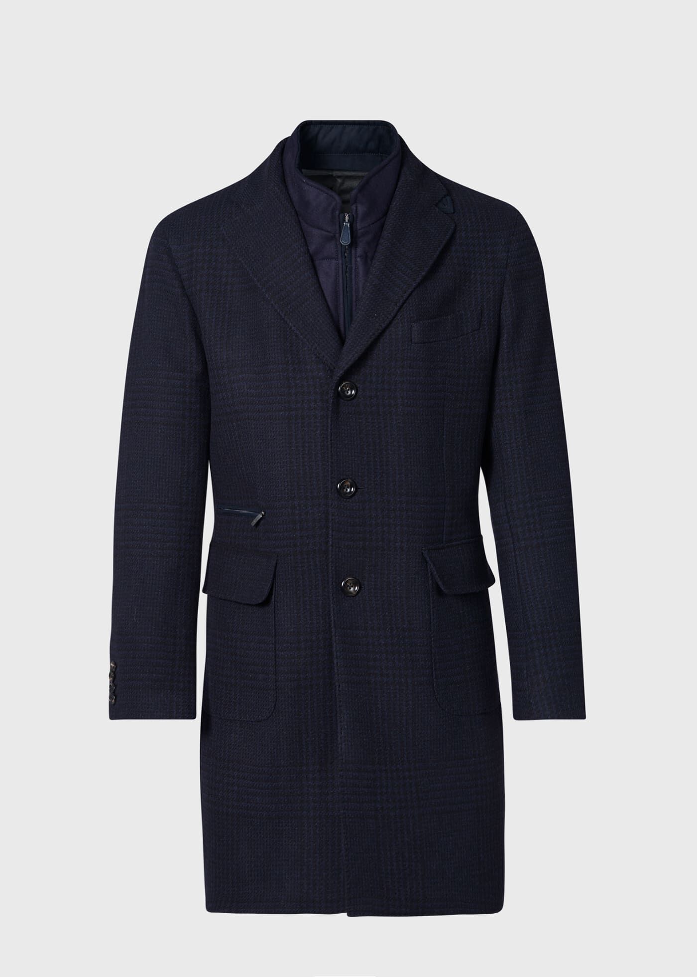 Wool and Cashmere Plaid Hybrid Coat with Gilet