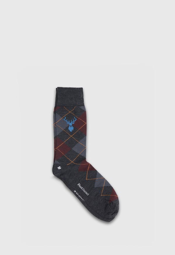 Paul Stuart Deerhead Motif Argyle Wool Sock, image 1