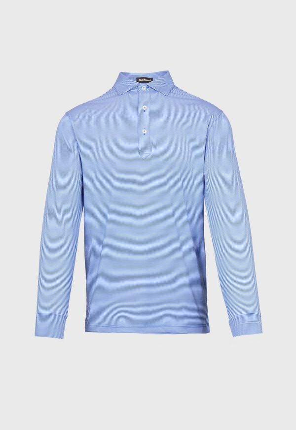 Paul Stuart Stripe on White Ground Long Sleeve Performance Polo, image 1