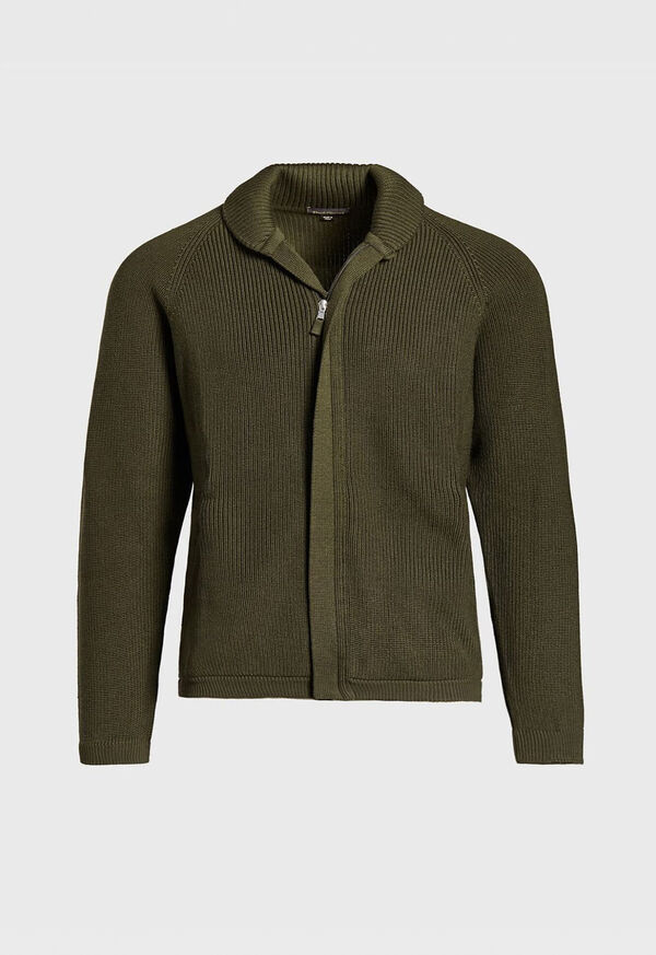 Paul Stuart Merino Wool Ribbed Full Zip Cardigan, image 1