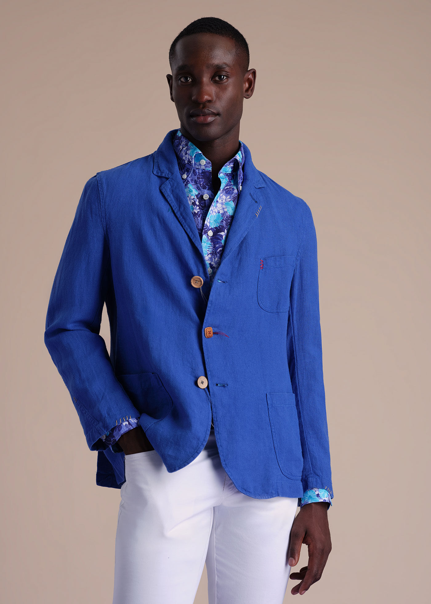 Paul Stuart パケ柄 ジャケット シルクリネン ブルー系 46 セール】 リネンシルクブレンドホップサックジャケット （その他