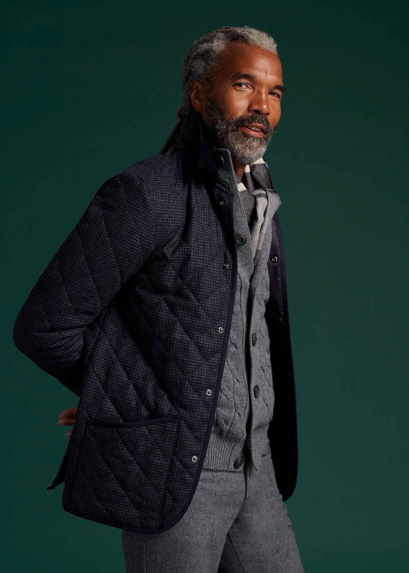 Quilted Loden Barn Jacket with Corduroy Collar