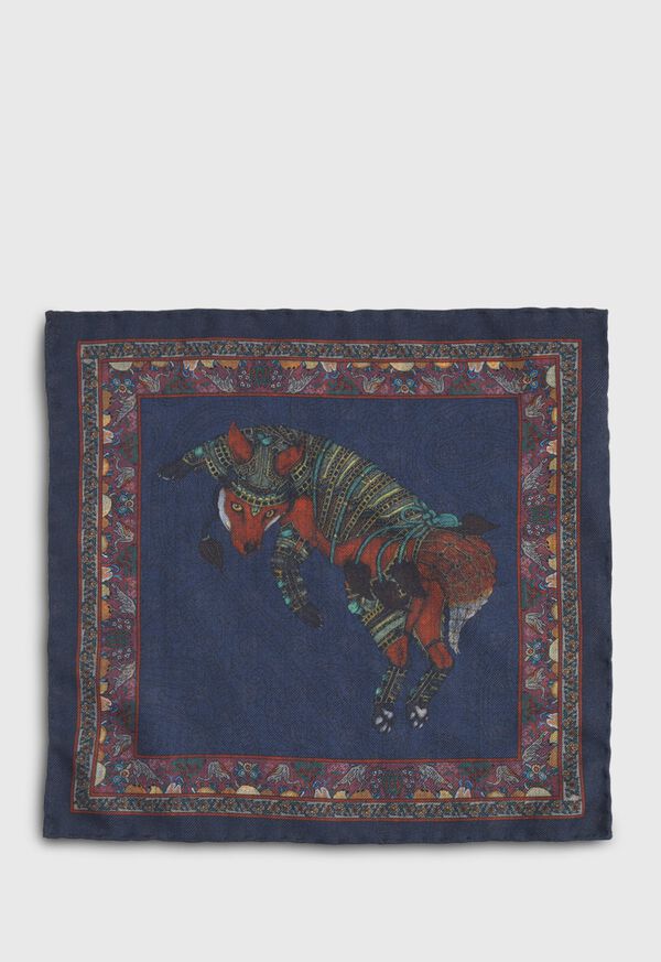 Paul Stuart Armed Fox Print Wool Pocket Square, image 3