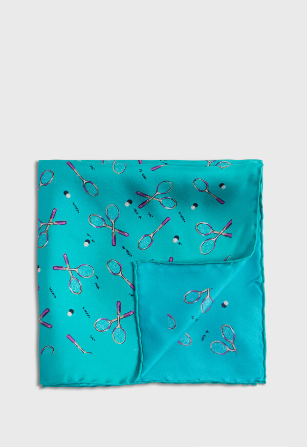 Paul Stuart Silk Twill Tennis Racket Print Pocket Square, image 1