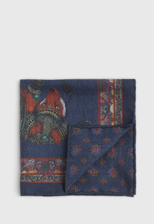 Paul Stuart Armed Fox Print Wool Pocket Square, image 1