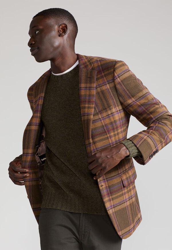 Paul Stuart Oatmeal and Rose Wool Blend Plaid Sport Jacket, image 2