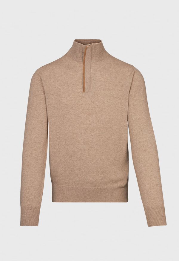 Paul Stuart Cashmere 1/4 Zip Sweater with Tonal Suede Under-Placket, image 1