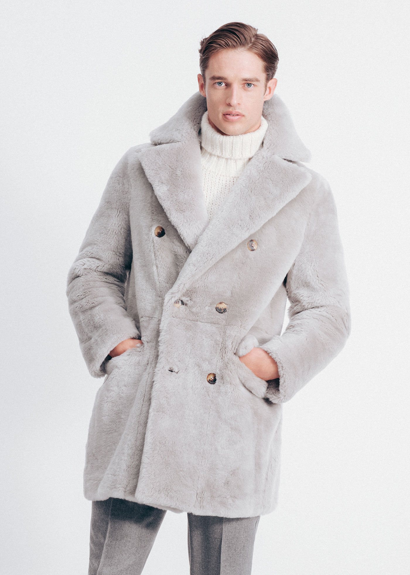 Shearling double breasted coat discount
