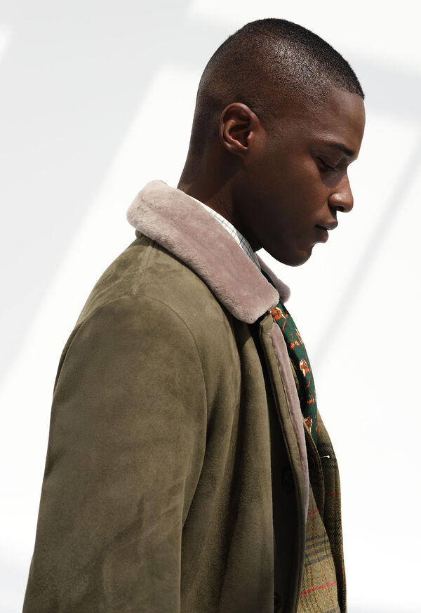 Paul Stuart Modern Suede Coat with Shearling Trim, image 6