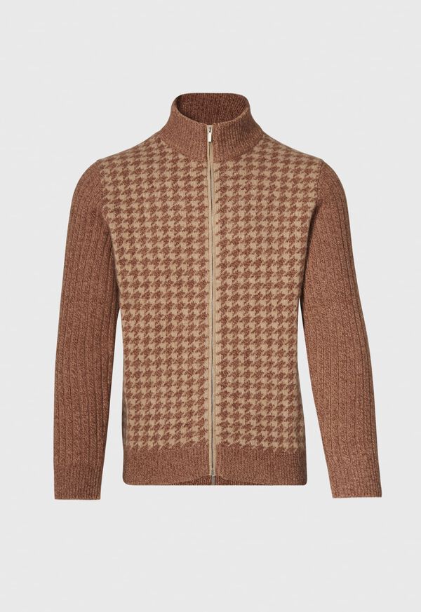 Paul Stuart Cashmere Houndstooth Full Zip Sweater, image 1