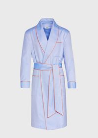 Paul Stuart Blue Herringbone Robe With Orange Trim, thumbnail 1