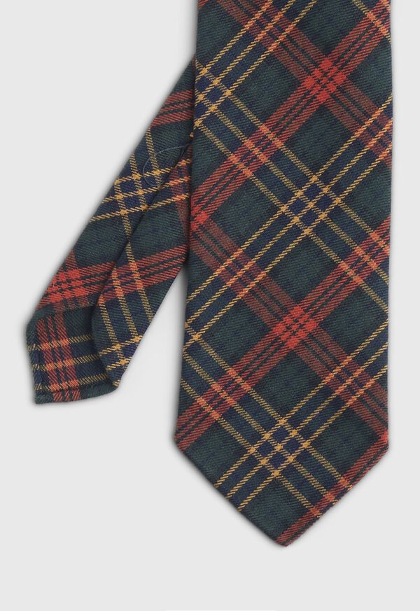 Paul Stuart Green & Red Tartan Wool Tie, image 1