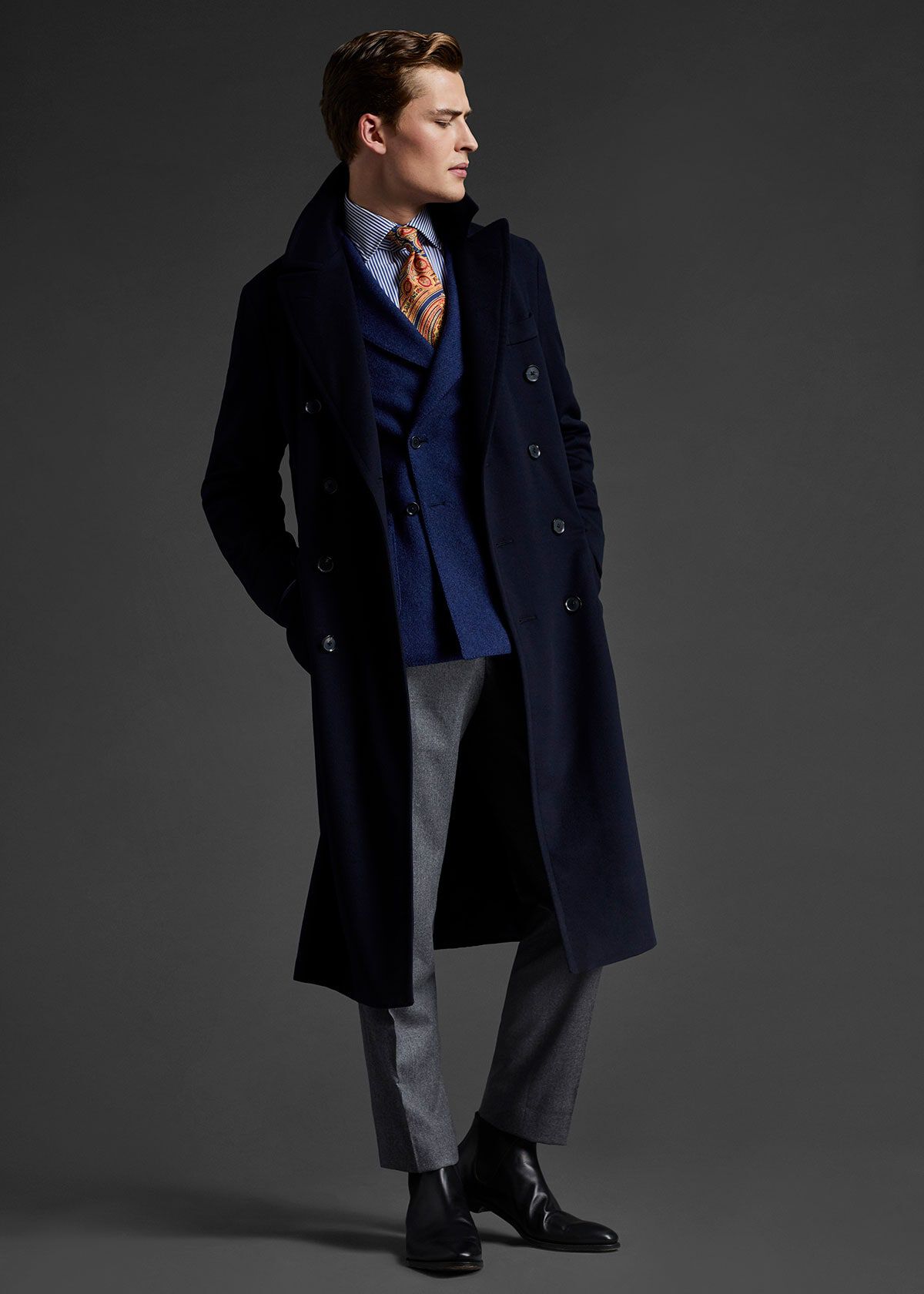 Navy cashmere overcoat outlet