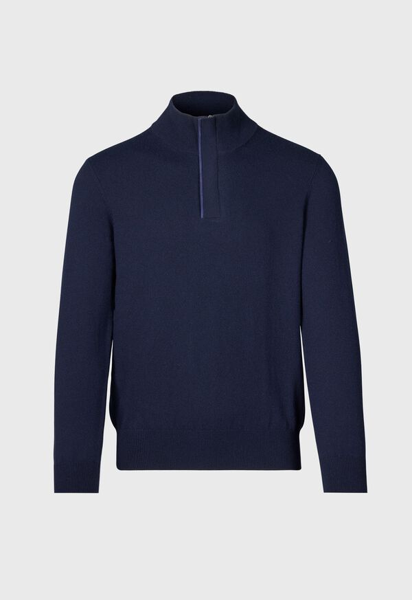 Paul Stuart Cashmere Quarter Zip with Suede Trim, image 1