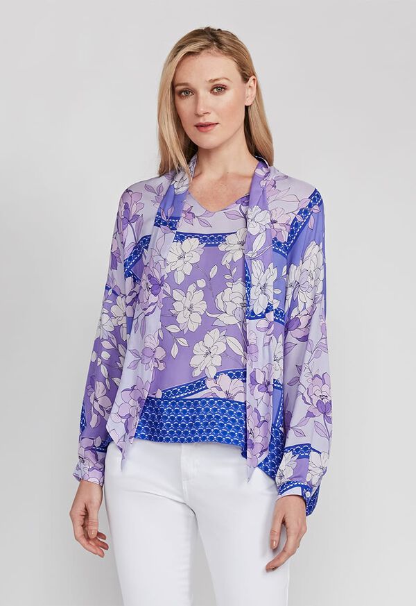Paul Stuart Floral Tie Front Silk Blouse, image 1
