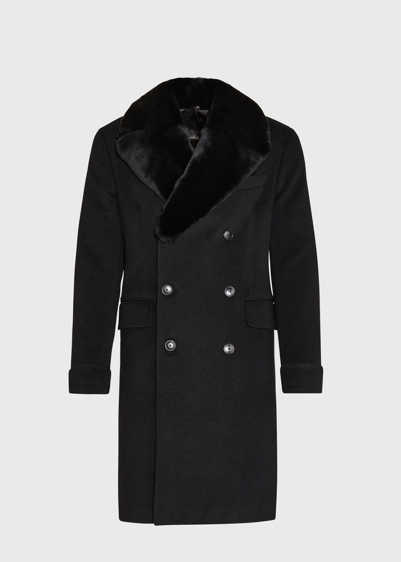 Cashmere Double Breasted Overcoat with Rabbit Fur Collar