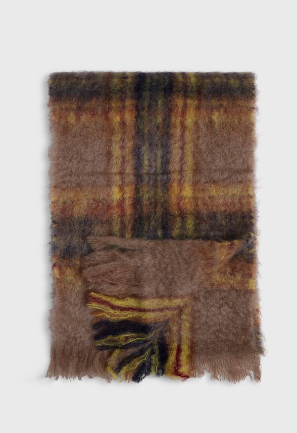 Paul Stuart Tan and Yellow Mohair Plaid Scarf, image 1