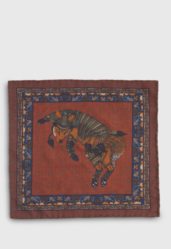 Paul Stuart Armed Fox Print Wool Pocket Square, image 12