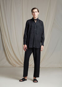 Paul Stuart Black Linen Pleated Pull Over Lounge Set, thumbnail 6