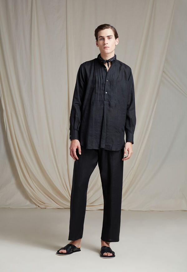 Paul Stuart Black Linen Pleated Pull Over Lounge Set, image 6