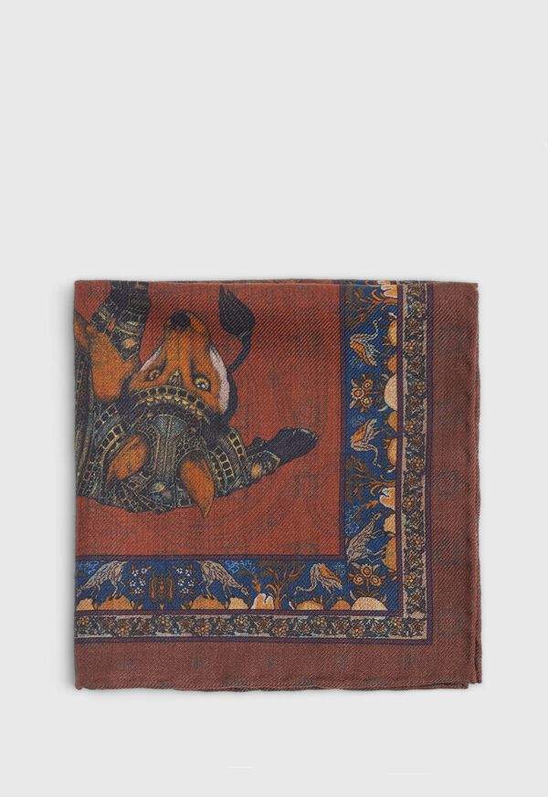 Paul Stuart Armed Fox Print Wool Pocket Square, image 8