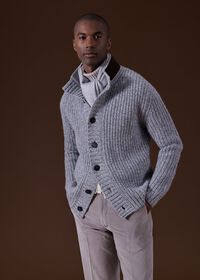 Paul Stuart Button Front Cardigan with Suede Trim, thumbnail 2