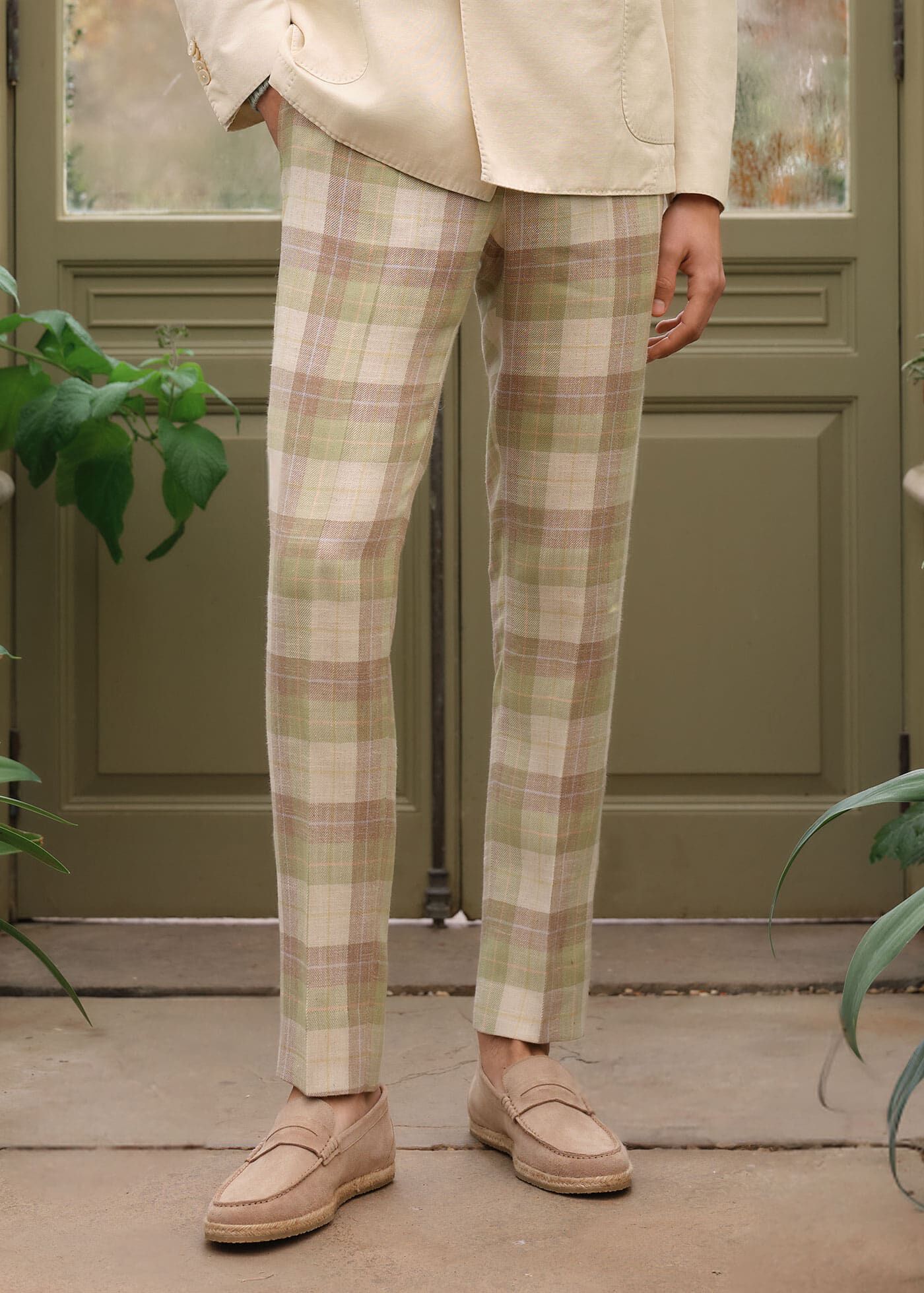 Linen Cotton Plaid Trousers