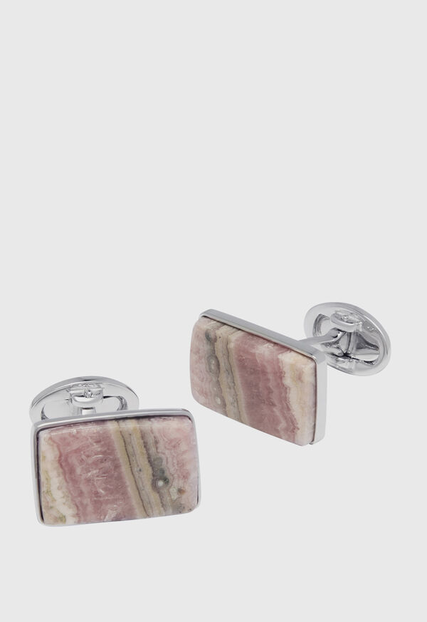 Paul Stuart Square Honey Rhodocrosite & Sterling Silver Cufflinks, image 1