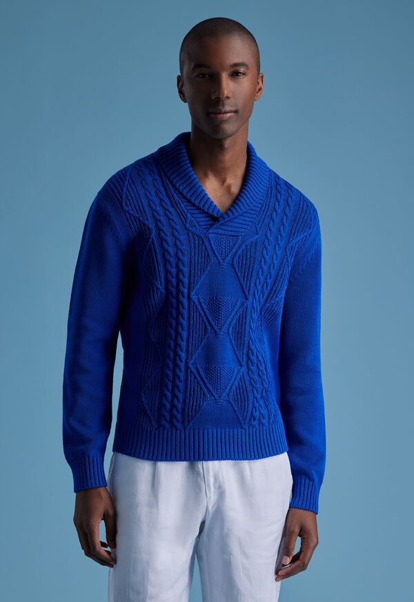 Paul Stuart Cotton Cable Shawl Collar Sweater, image 3