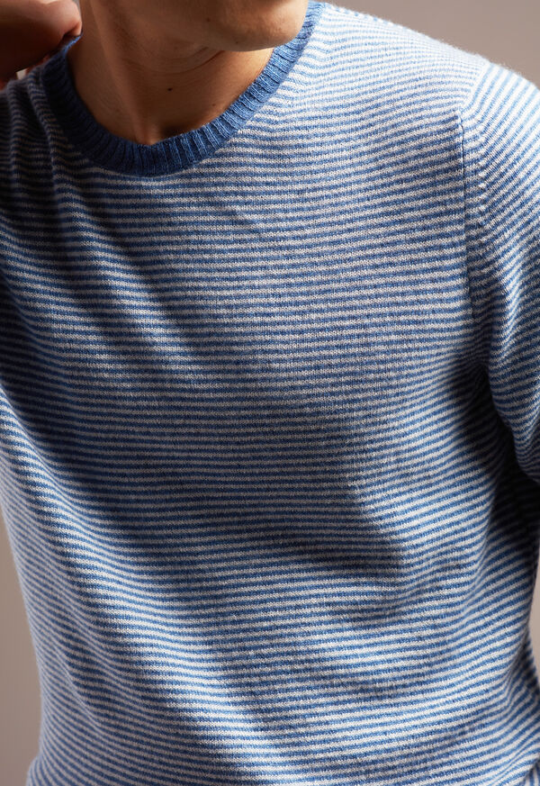 Paul Stuart Blue Striped Cashmere Crewneck Sweater, image 3