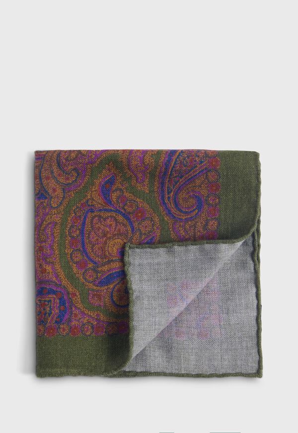 Paul Stuart Printed Wool Flannel Paisley Pocket Square, image 1