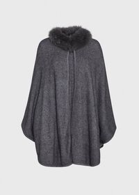 Paul Stuart Grey Cape with Fur Trim, thumbnail 1