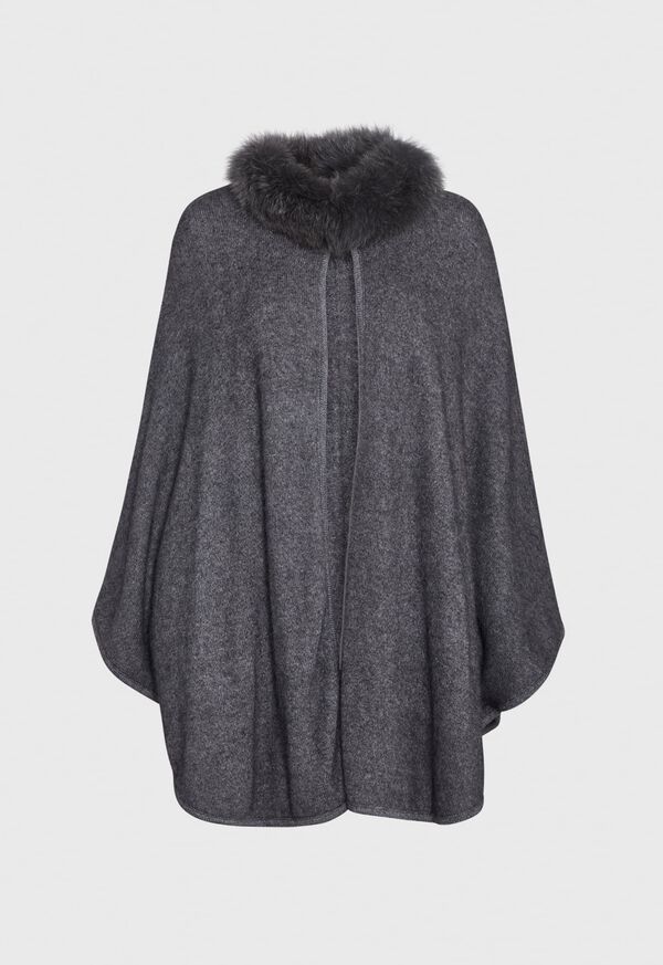 Paul Stuart Grey Cape with Fur Trim, image 1