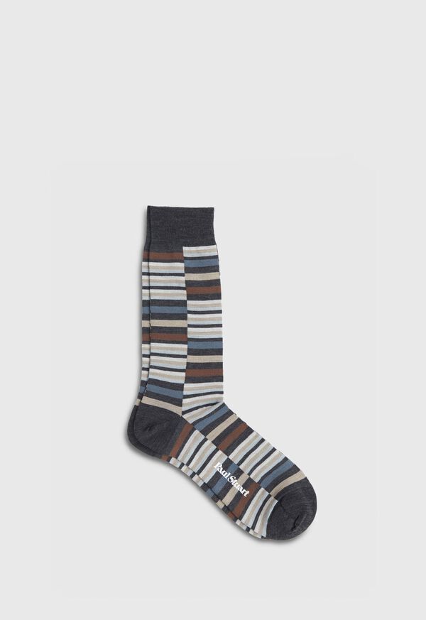 Paul Stuart Wool Blend Multicolor Broken Stripe Sock, image 1