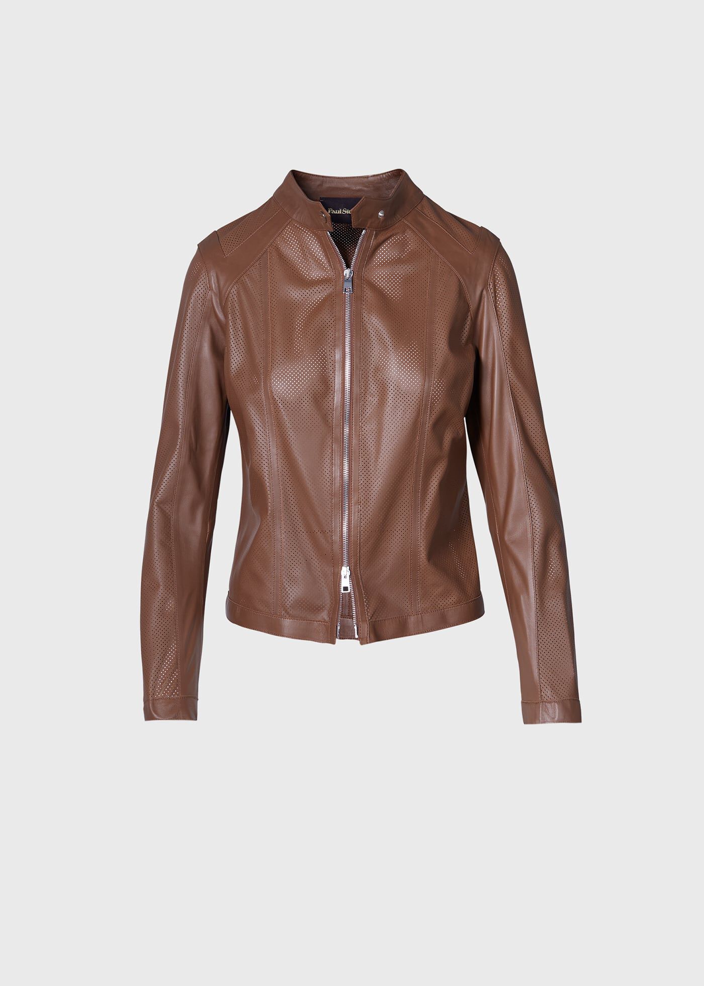 Women's perforated online leather motorcycle jacket