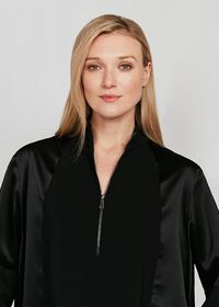Paul Stuart Crepe Zip Front with Contrast Sleeves Top, thumbnail 4