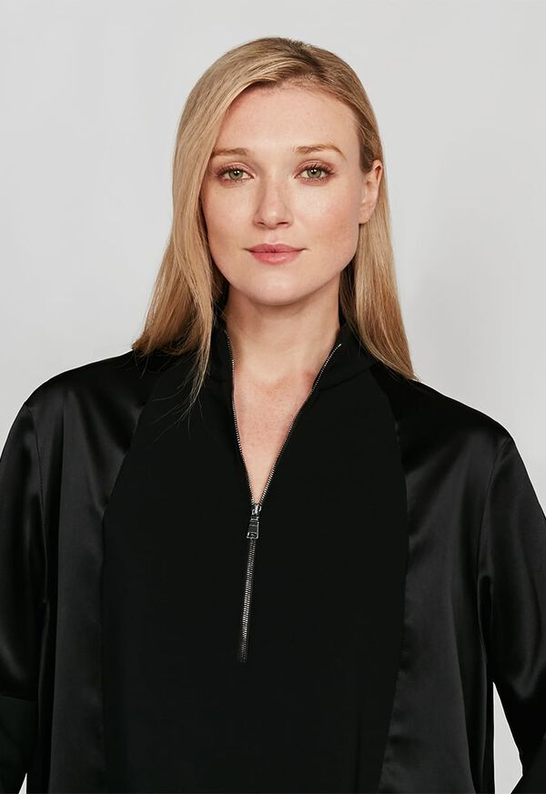 Paul Stuart Crepe Zip Front with Contrast Sleeves Top, image 4