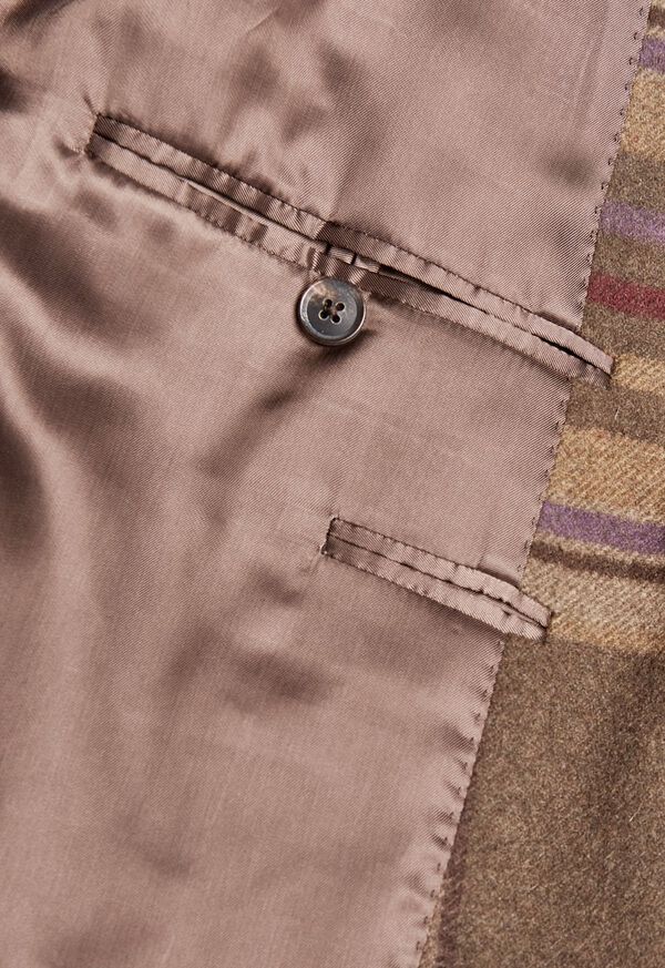 Paul Stuart Oatmeal and Rose Wool Blend Plaid Sport Jacket, image 5