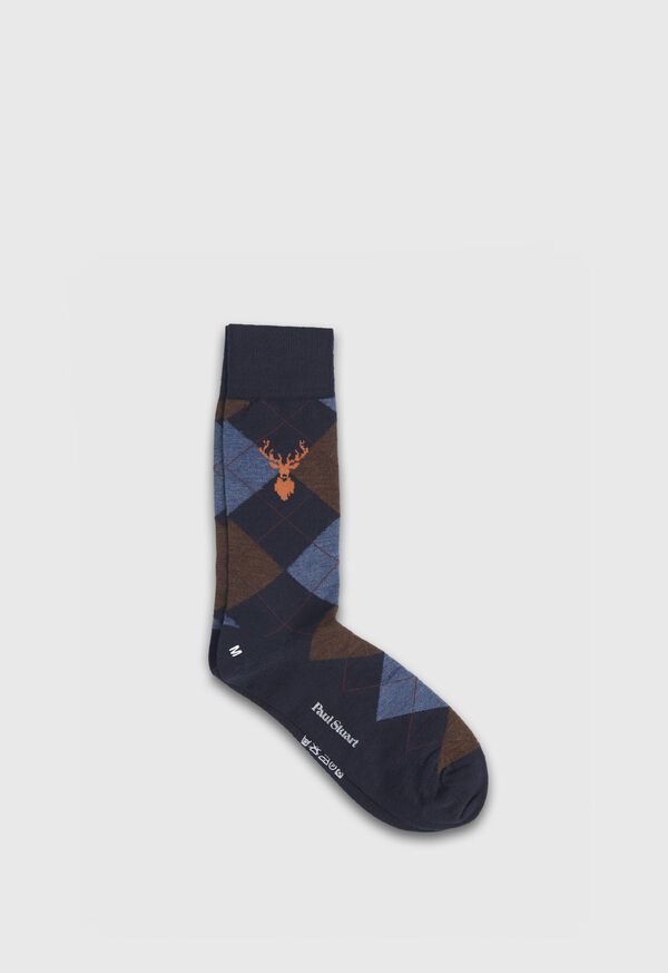 Paul Stuart Deerhead Motif Argyle Wool Sock, image 1