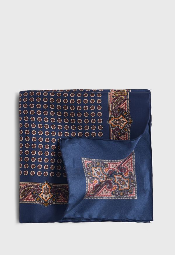 Paul Stuart Printed Silk Medallion and Paisley Pocket Square, image 1