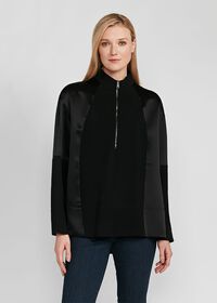 Paul Stuart Crepe Zip Front with Contrast Sleeves Top, thumbnail 1