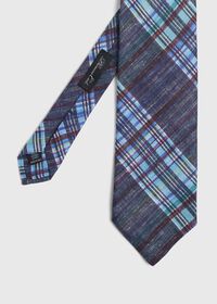 Paul Stuart Indigo Plaid Printed Linen Tie, thumbnail 1