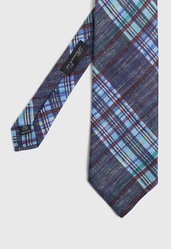 Paul Stuart Indigo Plaid Printed Linen Tie, image 1