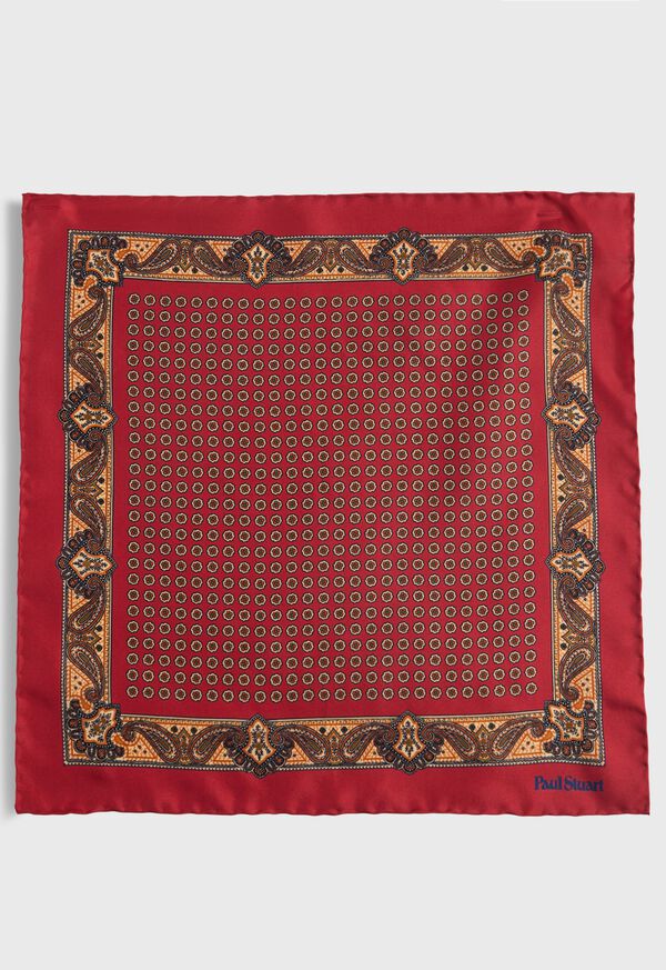 Paul Stuart Printed Silk Medallion and Paisley Pocket Square, image 2