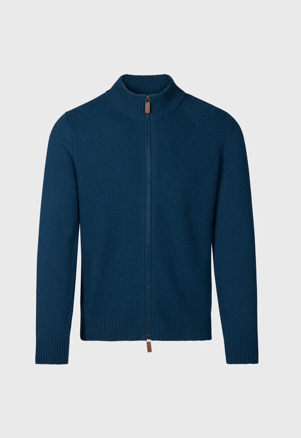 Paul Stuart Wool and Cashmere Zip Jacquard Cardigan, image 1