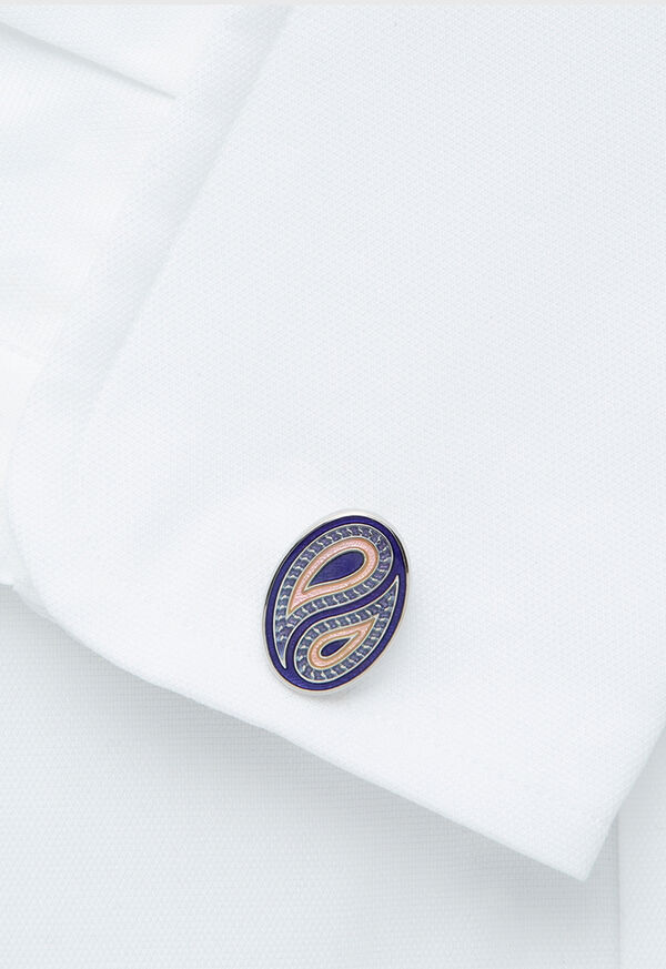 Paul Stuart Pink and Purple Paisley Enamel Cuff Links, image 2