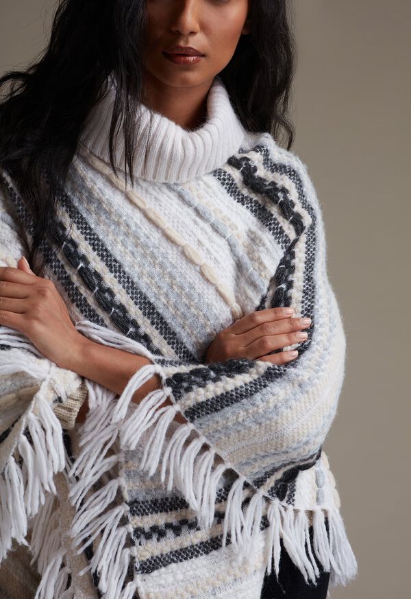 Paul Stuart Knit Jacquard Poncho with Fringe, image 4