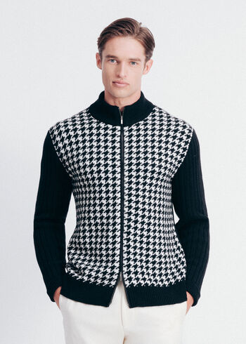 Paul Stuart Cashmere Houndstooth Full Zip Sweater