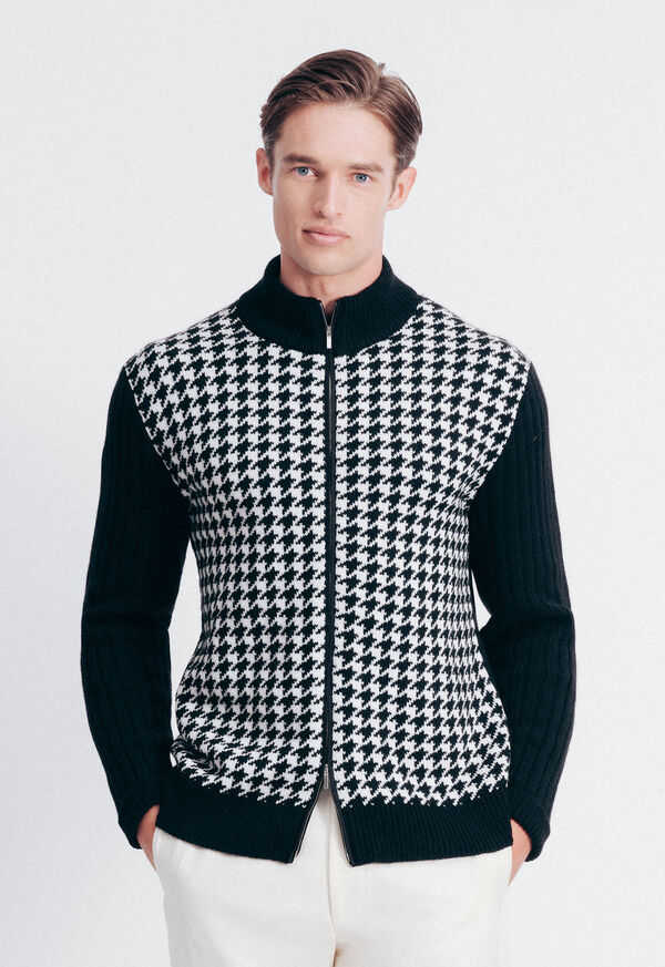 Paul Stuart Cashmere Houndstooth Full Zip Sweater, image 2