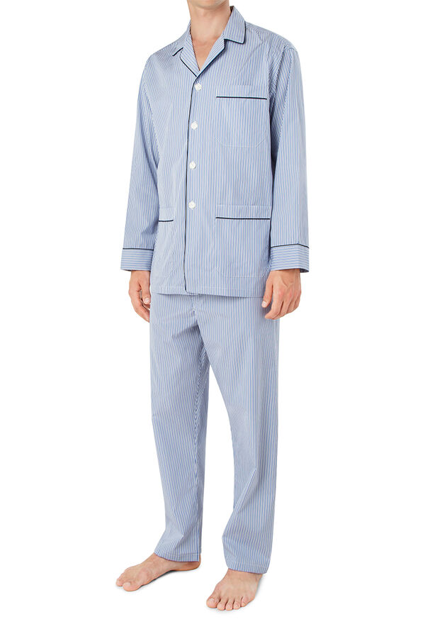 Paul Stuart Narrow Stripe Pajamas with Navy Piping, image 4